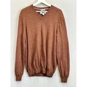 Joseph Abboud Men's XL Brown 100% Extra Fine Merino Wool Pullover V Neck Sweater
